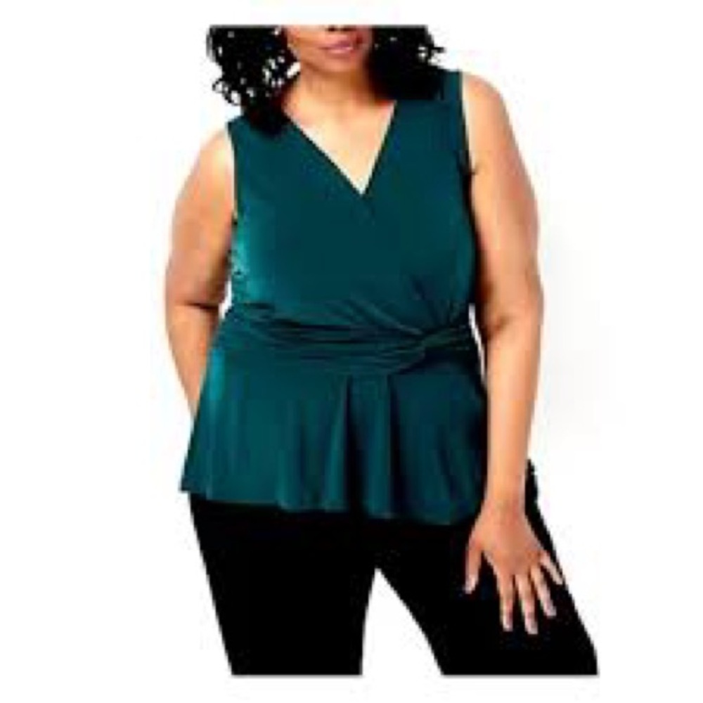Jason Wu Women's Teal Green Sleeveless Peplum Wrap Tank Top Size 2X